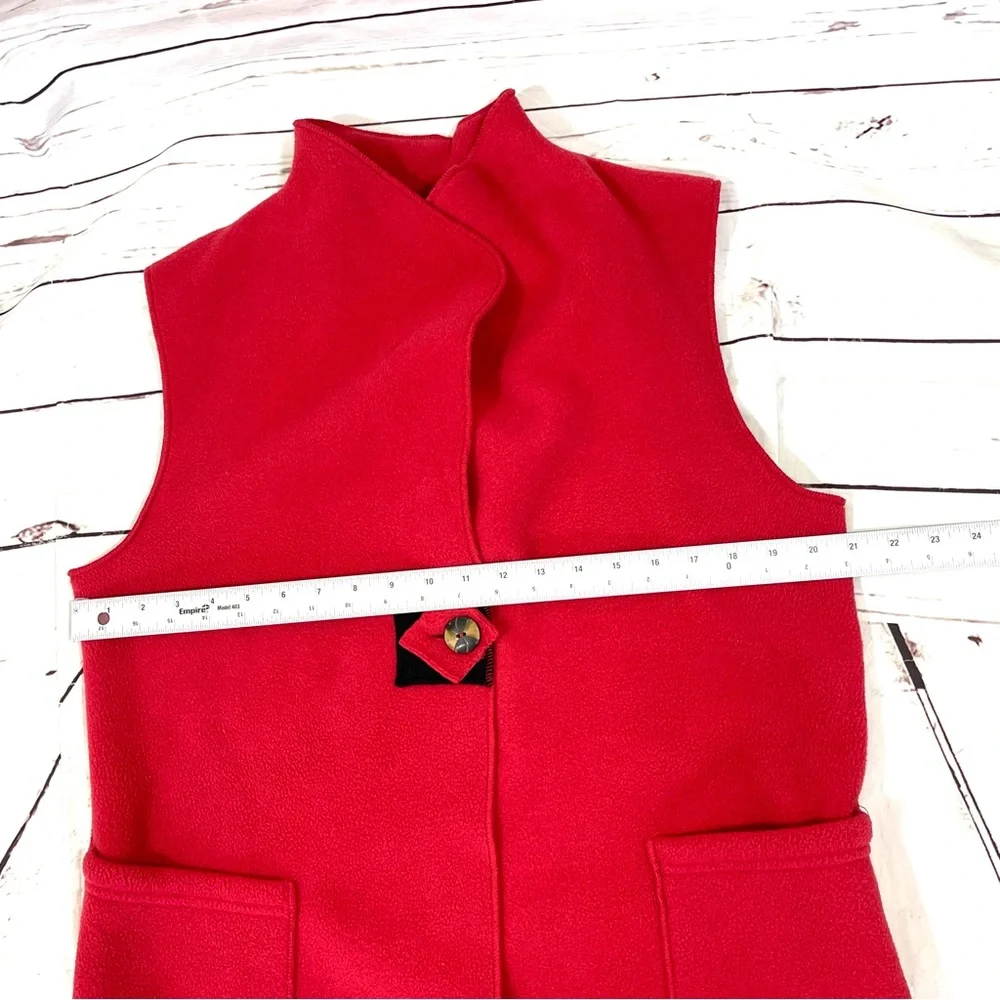 Janska Fleece Vest Womens Size M Red One Button‎ Front 2 Pockets Lagenlook Artsy